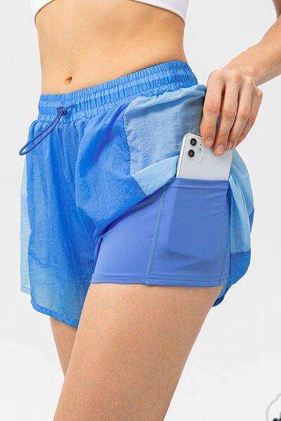 Color Block Drawstring Active Shorts - Trendsi - Flyclothing LLC