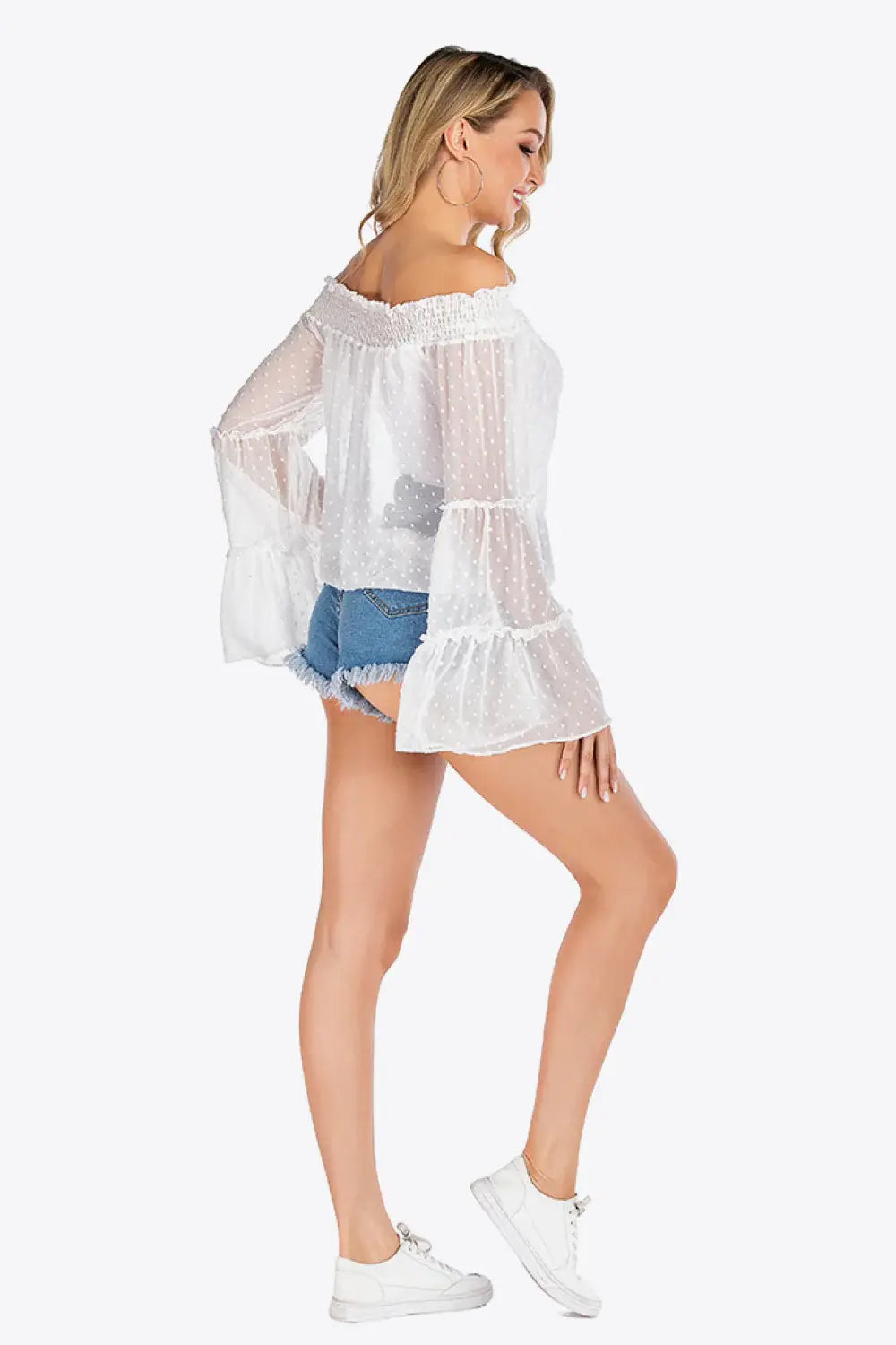 Swiss Dot Off-Shoulder Blouse - Trendsi - Flyclothing LLC