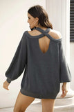 Ribbed Long Sleeve Cold Shoulder Knit Top - Trendsi - Flyclothing LLC