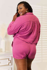 Basic Bae Buttoned Long Sleeve Top and Shorts Set - Trendsi - Flyclothing LLC