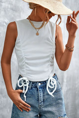Drawstring Detail Round Neck Tank - Trendsi - Flyclothing LLC