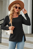 Slit Decorative Button Square Neck T-Shirt - Trendsi - Flyclothing LLC