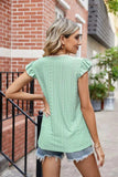 Eyelet Flutter Sleeve Scalloped V-Neck Top - Trendsi - Flyclothing LLC