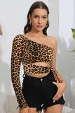Leopard Cutout One-Shoulder Cropped Top - Trendsi