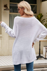 Boat Neck Dropped Shoulder Knit Top - Trendsi - Flyclothing LLC