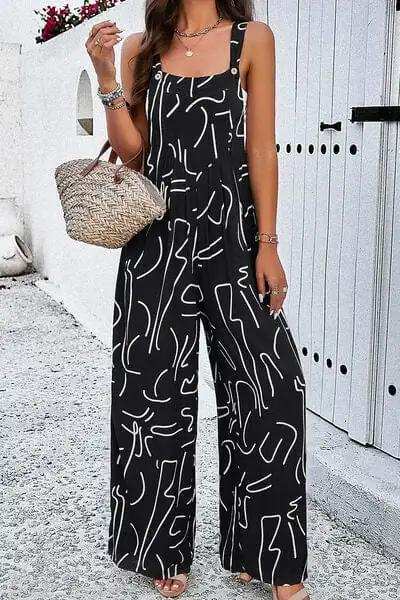 Printed Wide Strap Jumpsuit with Pockets - Trendsi - Flyclothing LLC