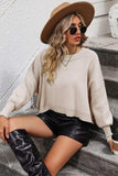 Round Neck Dropped Shoulder Pullover Sweater - Trendsi - Flyclothing LLC
