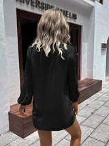 Notched Neck Balloon Sleeve Shirt - Trendsi - Flyclothing LLC