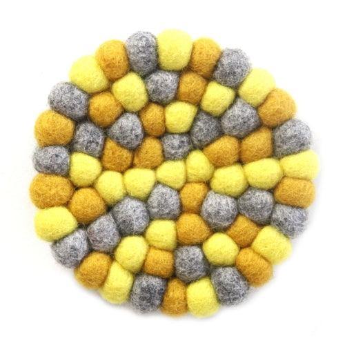 Hand Crafted Felt Ball Trivets from Nepal: Round Chakra, Yellows - Global Groove (T) - Global Groove