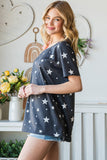 Heimish Full Size Star Print Asymmetrical Neck Short Sleeve Top - Trendsi