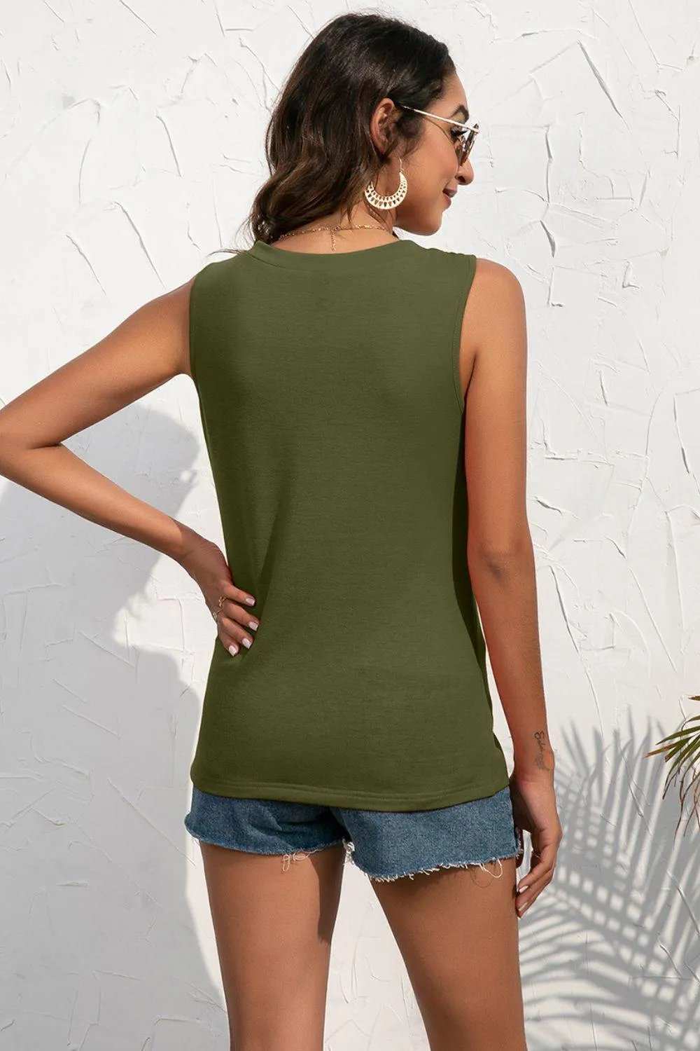 Buttoned Deep V Tank - Trendsi - Flyclothing LLC