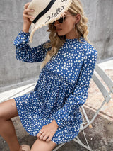 Printed Long Sleeve Tiered Dress - Trendsi - Flyclothing LLC