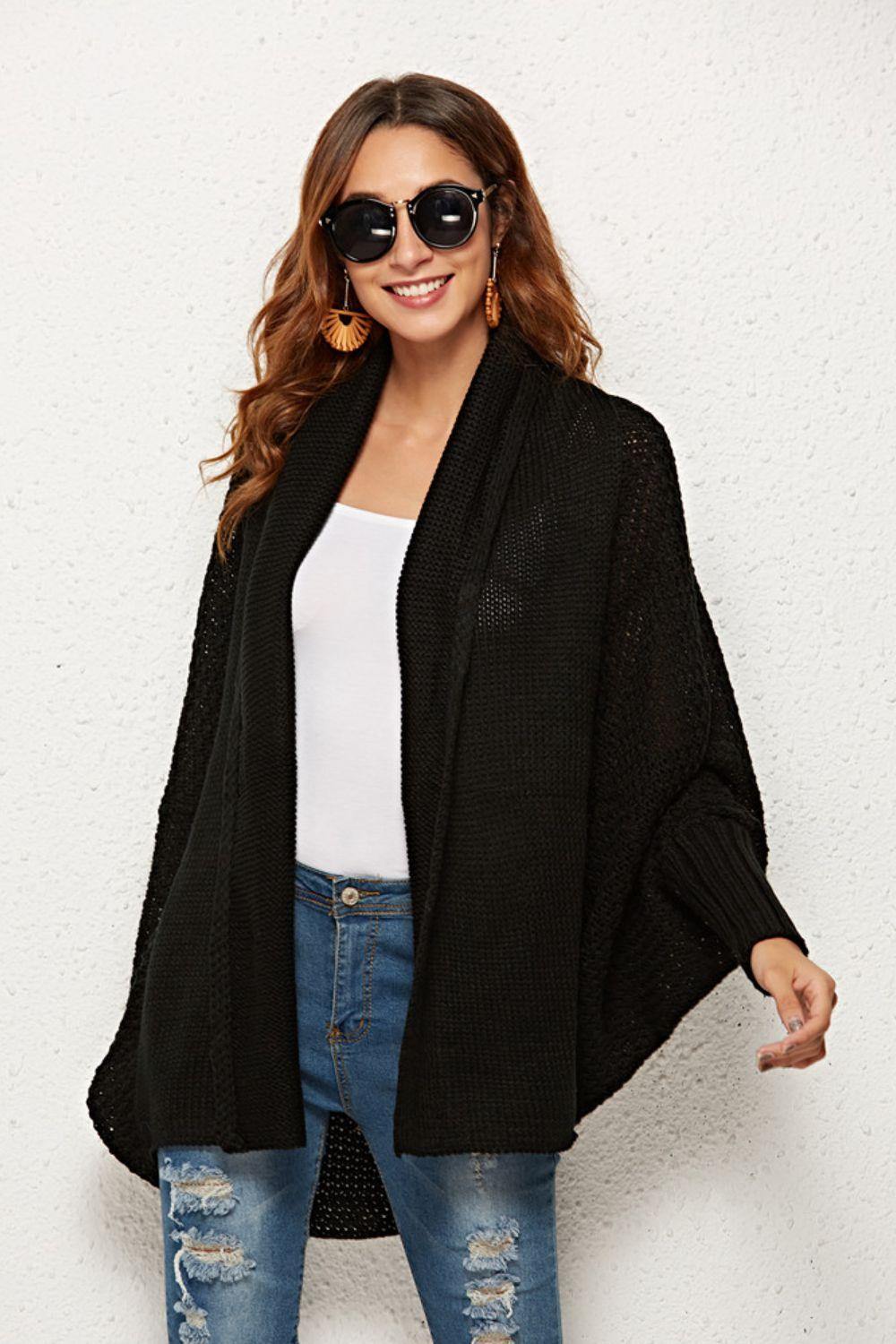 Open Front Dolman Sleeve Longline Cardigan - Flyclothing LLC