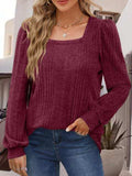 Square Neck Long Sleeve Top - Trendsi - Flyclothing LLC