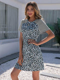 Leopard Round Neck Short Sleeve Mini Dress - Trendsi - Flyclothing LLC