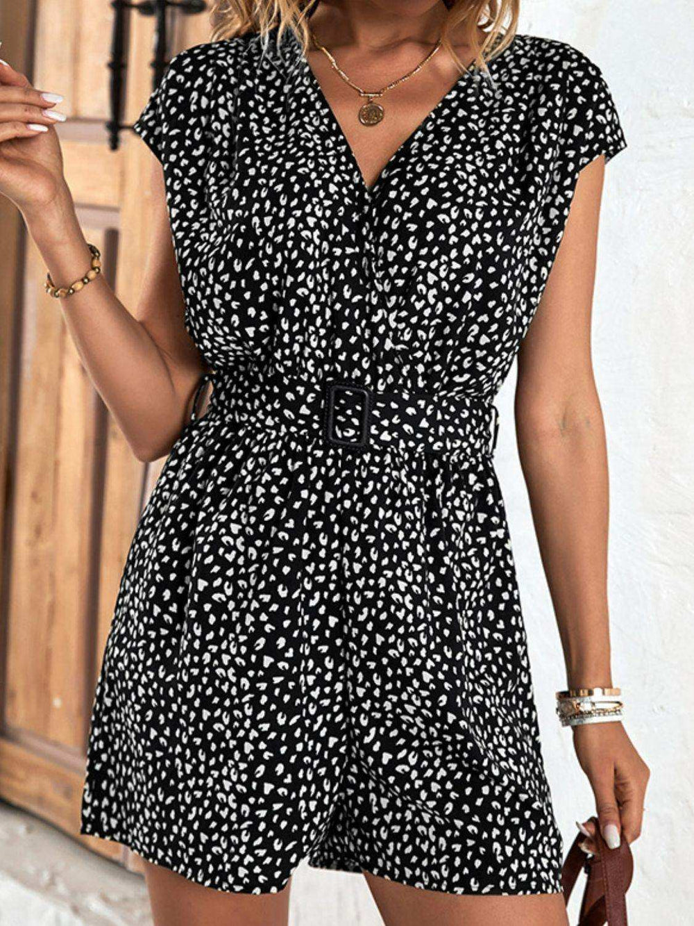 Animal Print Belted Romper - Trendsi - Flyclothing LLC