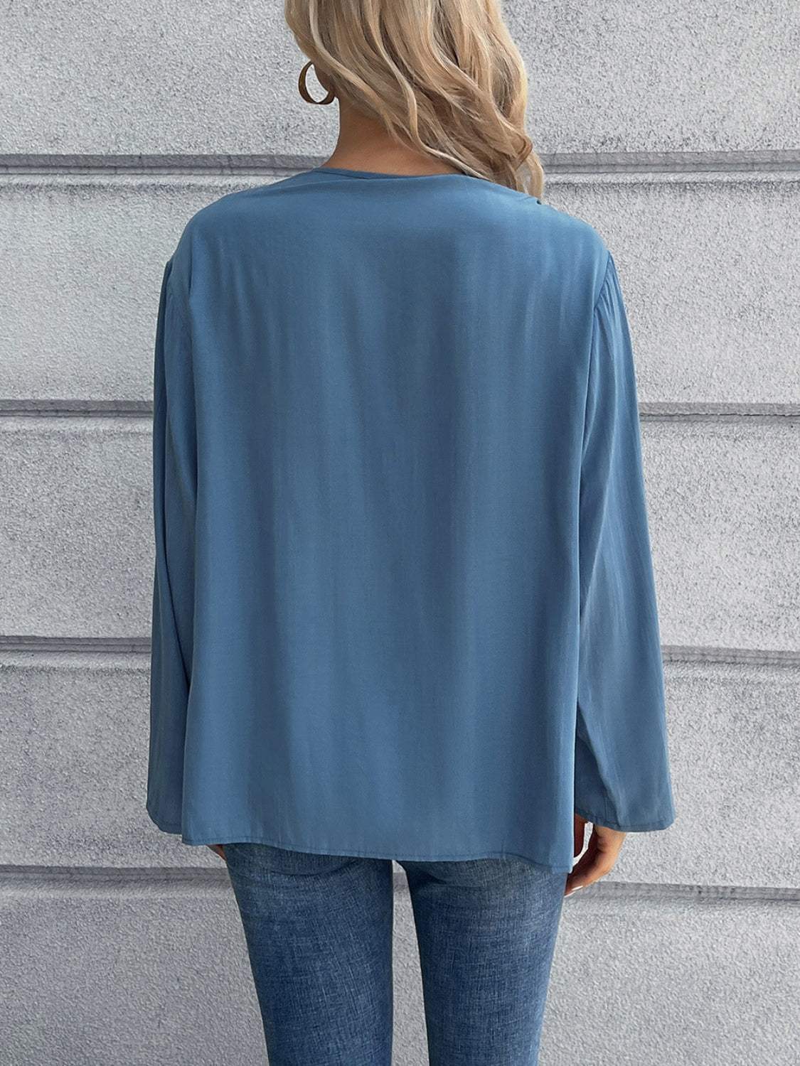 Half Button Long Sleeve Blouse - Trendsi - Flyclothing LLC
