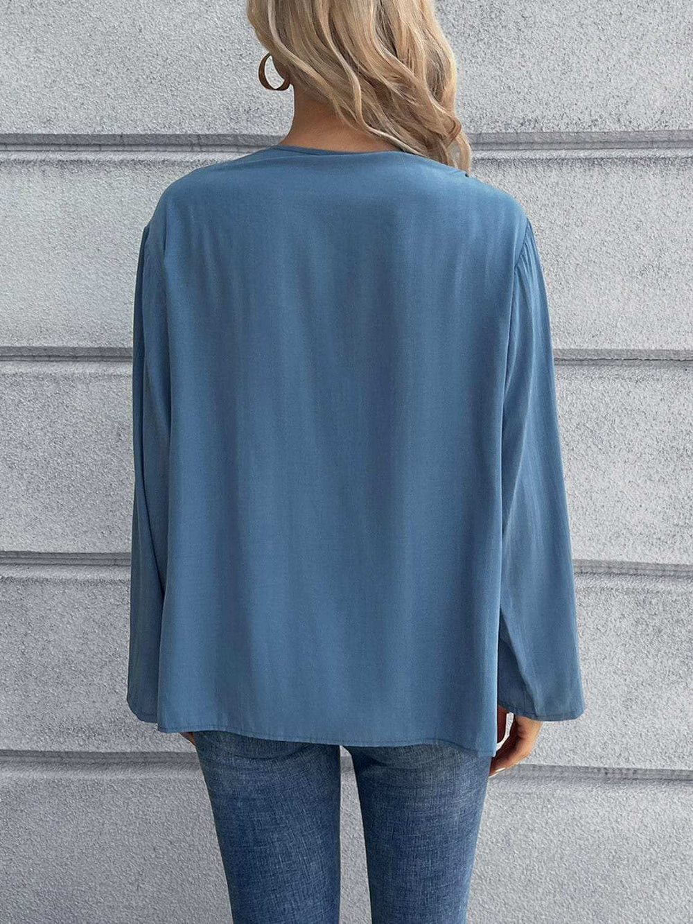 Half Button Long Sleeve Blouse - Trendsi - Flyclothing LLC