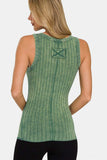 Zenana Washed Ribbed Half Snap Henry Tank - Trendsi - Flyclothing LLC