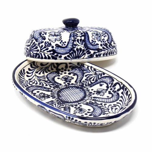 Handmade Pottery Butter Dish, Blue Flower - Encantada - Encantada
