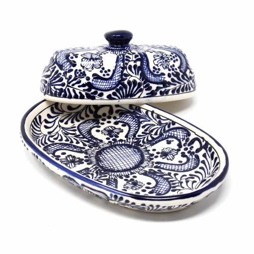 Handmade Pottery Butter Dish, Blue Flower - Encantada - Flyclothing LLC