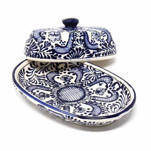 Handmade Pottery Butter Dish, Blue Flower - Encantada - Encantada - Flyclothing LLC