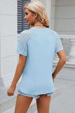 Openwork Round Neck Short Sleeve T-Shirt - Trendsi - Flyclothing LLC