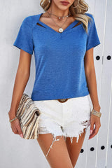 V-Neck Short Sleeve T-Shirt - Trendsi - Flyclothing LLC