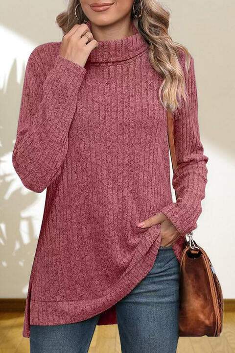 Turtleneck High Low Top - Trendsi - Flyclothing LLC