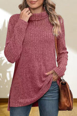 Turtleneck High Low Top - Trendsi