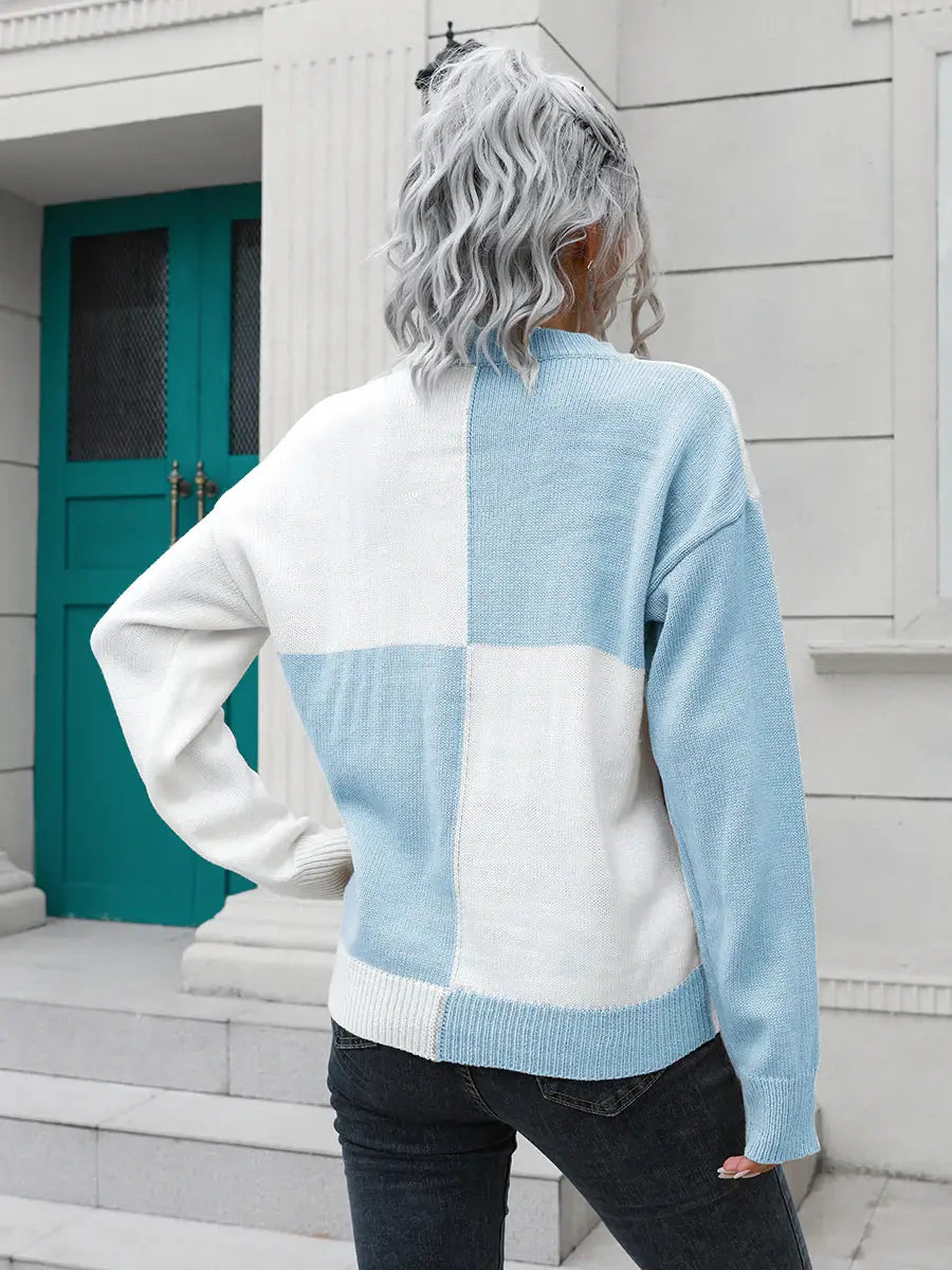 Contrast Drop Shoulder Sweater - Trendsi - Flyclothing LLC