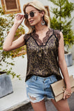 Leopard Spliced Lace Scalloped Tank - Trendsi