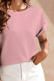 Round Neck Short Sleeve Blouse - Trendsi - Flyclothing LLC