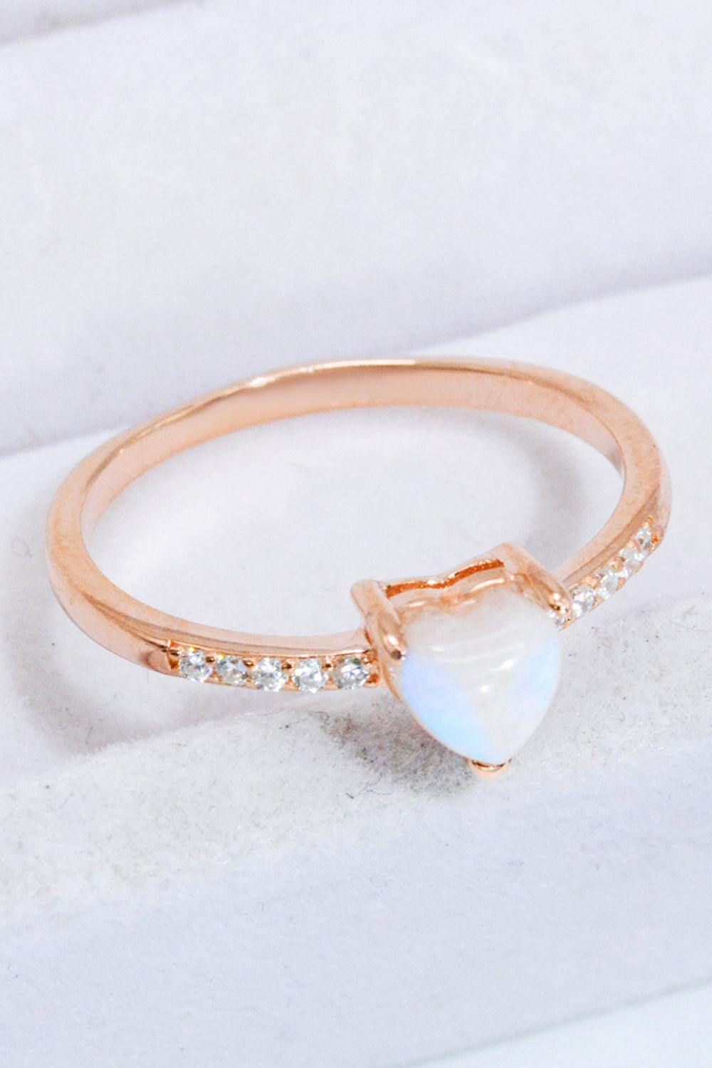 Natural Moonstone Heart 18K Rose Gold-Plated Ring - Trendsi
