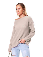 Boat Neck Drop Shoulder Long Sleeve Sweater - Trendsi