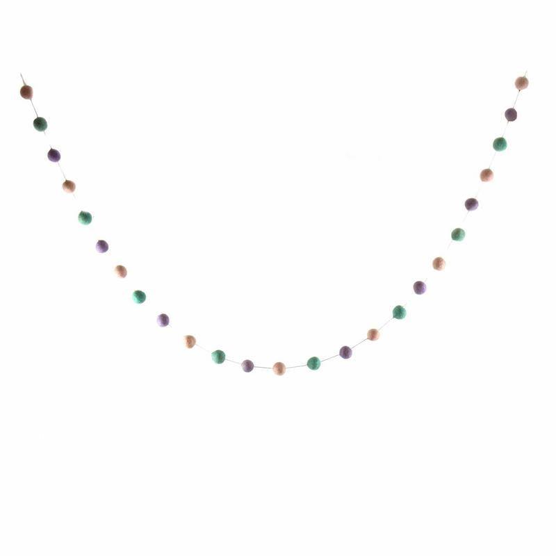 Hand Crafted Felt Pom Pom Garlands: Pink, Lavender, Turquoise - Global Groove Direct