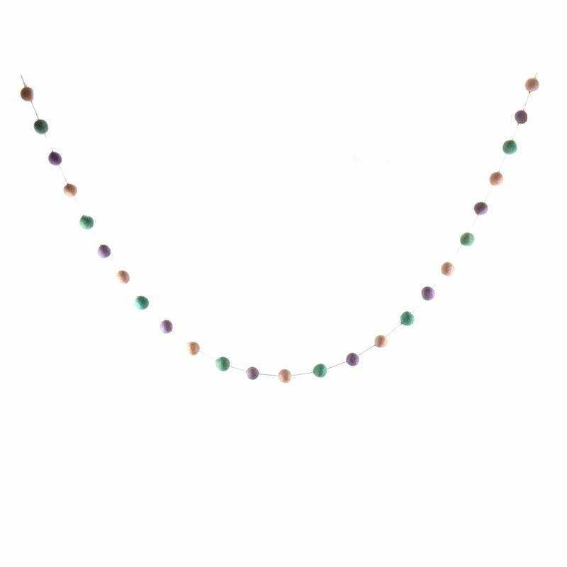 Hand Crafted Felt Pom Pom Garlands: Pink, Lavender, Turquoise - Global Groove Direct - Flyclothing LLC