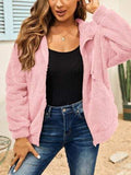 Drawstring Zip Up Hooded Plush Jacket - Trendsi - Flyclothing LLC