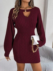 Cable-Knit Cutout Round Neck Slit Sweater - Trendsi