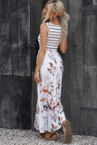 Striped Floral Round Neck Sleeveless Maxi Dress - Trendsi