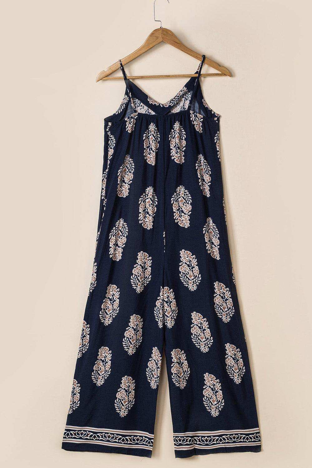 Printed V-Neck Sleeveless Jumpsuit - Trendsi - Flyclothing LLC