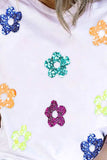 Sequin Flower Round Neck Short Sleeve T-Shirt - Trendsi - Flyclothing LLC