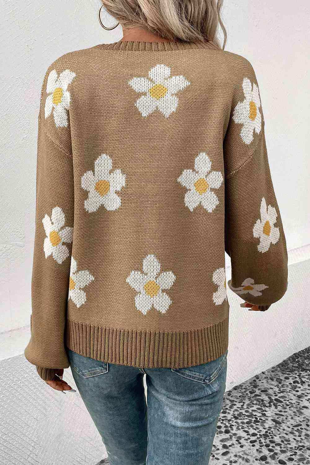 Floral Dropped Shoulder Sweater - Trendsi - Flyclothing LLC