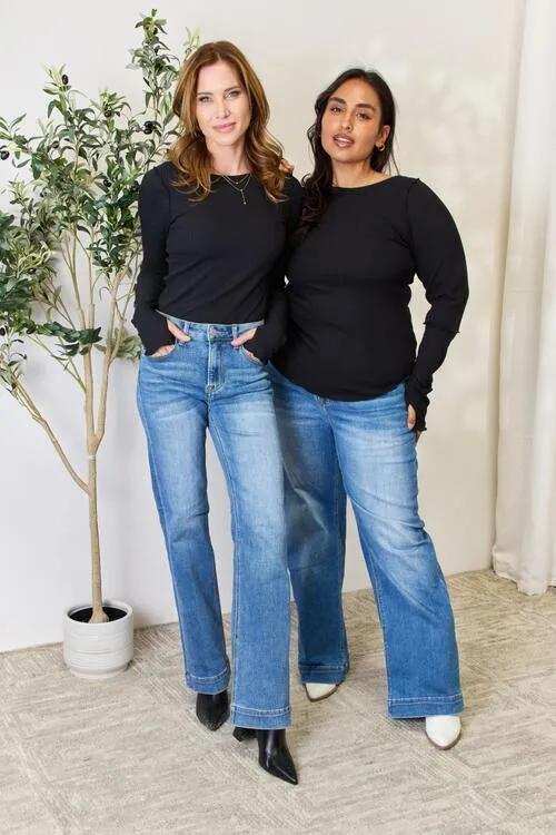 Culture Code Full Size Ribbed Round Neck Long Sleeve Top - Trendsi - Flyclothing LLC