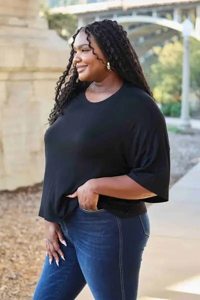 Basic Bae Full Size Round Neck Drop Shoulder T-Shirt - Trendsi - Flyclothing LLC