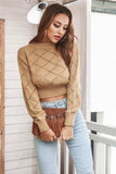 Openwork Plaid Round Neck Cropped Sweater - Trendsi - Flyclothing LLC