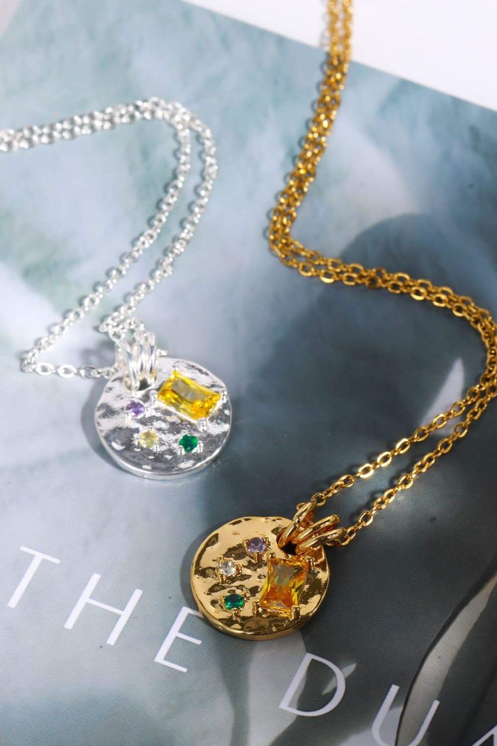 Inlaid Multicolored Zircon Round Pendant Copper Necklace - Trendsi - Flyclothing LLC