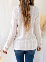 Eyelet V-Neck Dropped Shoulder T-Shirt - Trendsi