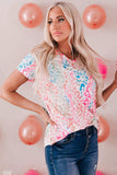 Leopard V-Neck Short Sleeve Tee Shirt - Trendsi - Flyclothing LLC