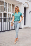 Notched Neck Flutter Sleeve Satin Top - Trendsi - Flyclothing LLC